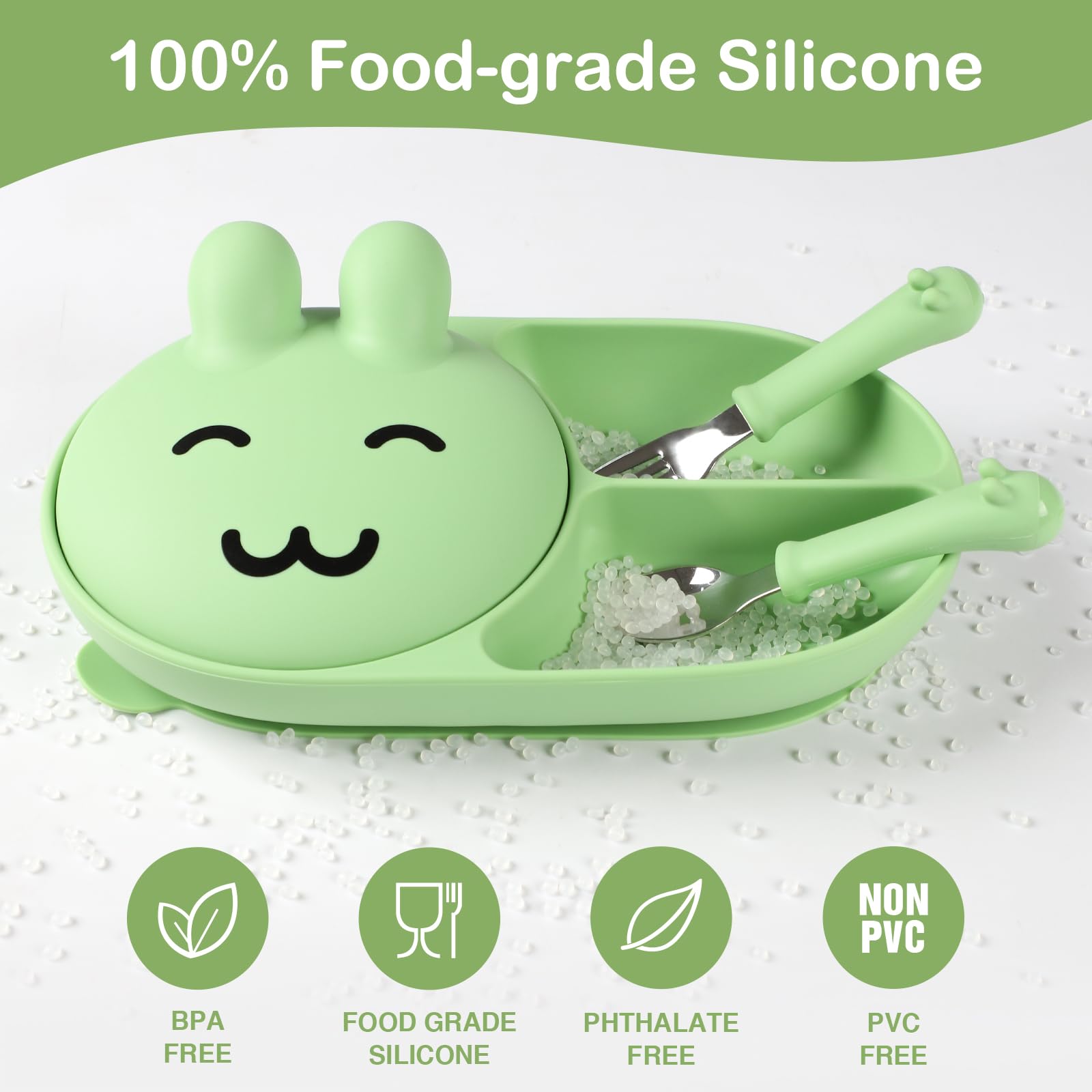 Mraisebossup silicone baby plate green suction base holds steady during meals