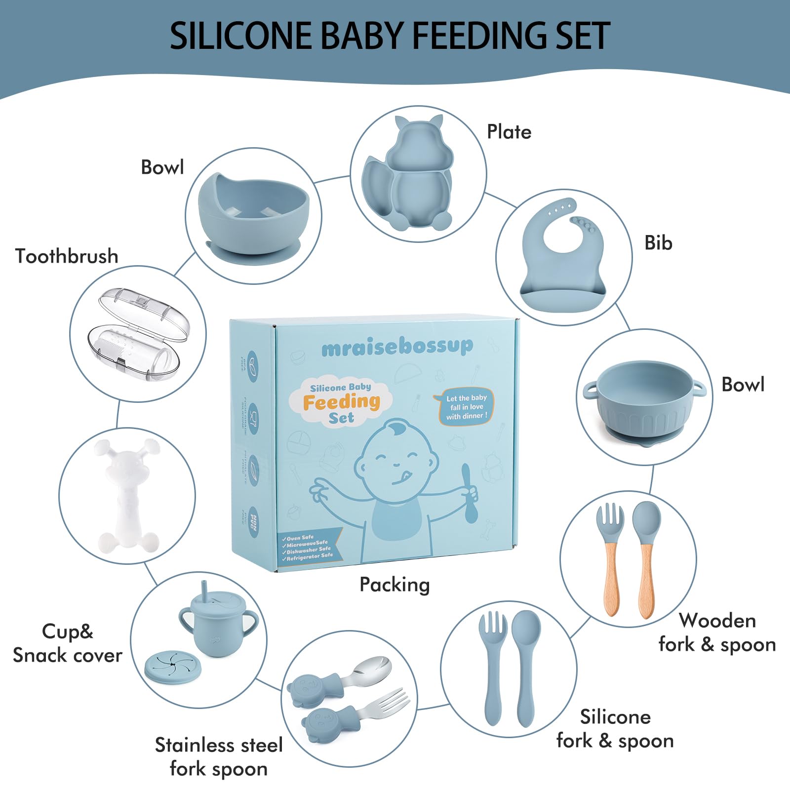 mraisebossup silicone baby snail bowl with suction helps prevent spills.