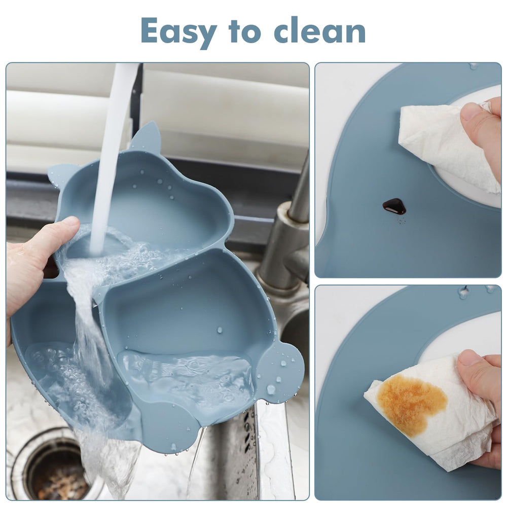 mraisebossup silicone feeding set is dishwasher-safe for easy cleanup.