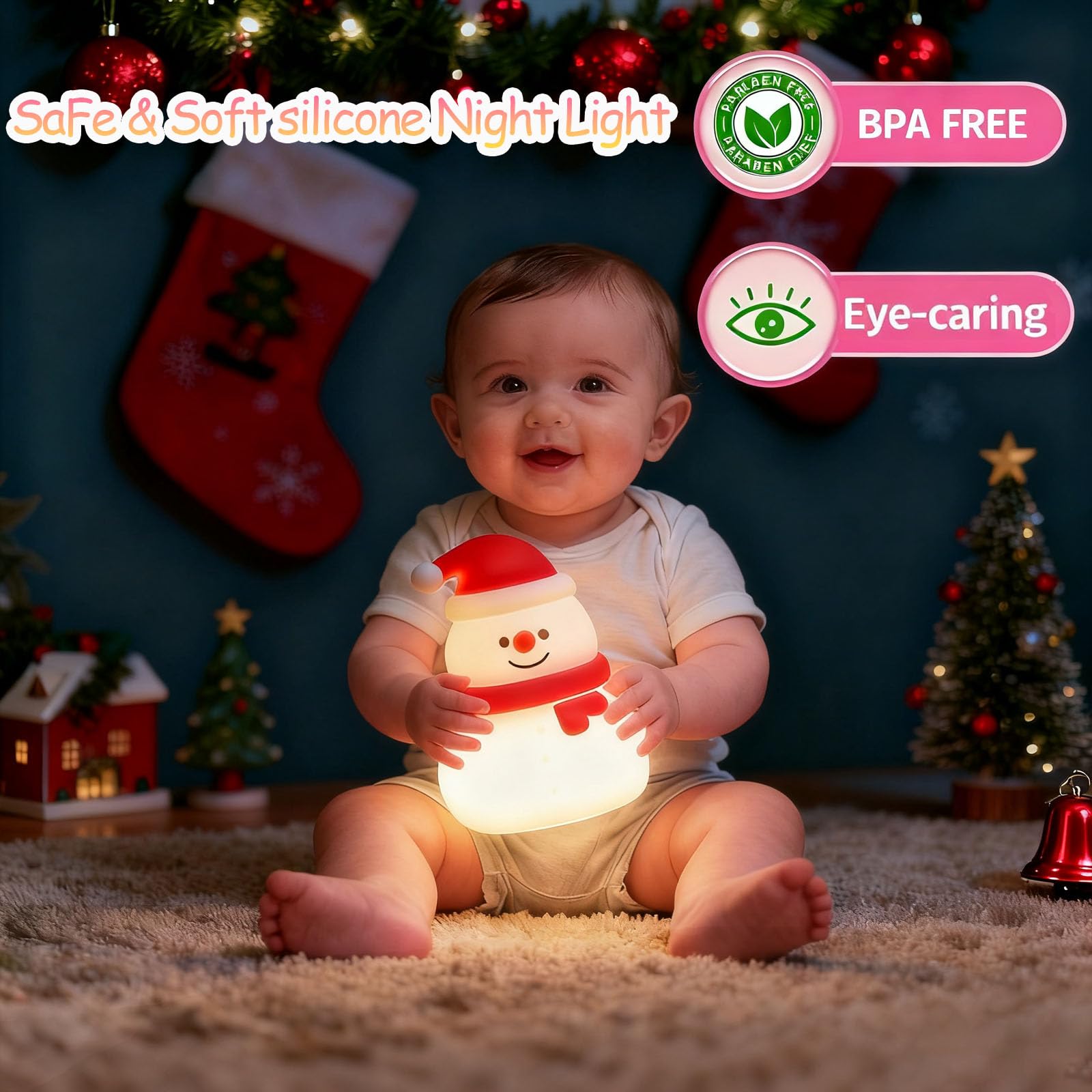 Mrauzlty small Christmas night light kid-friendly design enabling easy tap control.
