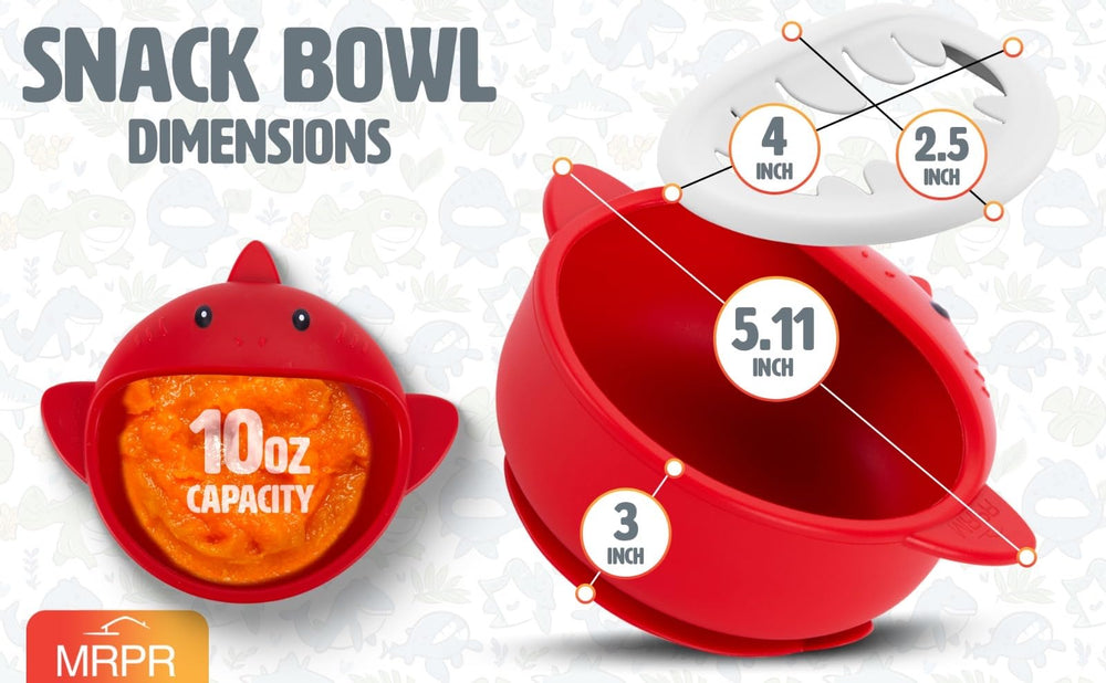 MRPR Chompers shark bowl filled with colorful food demonstrating kid-friendly mealtime.