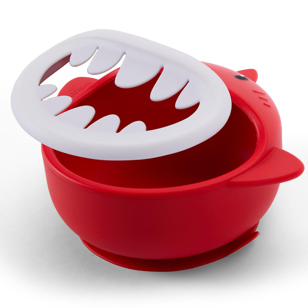 MRPR Chompers silicone shark bowl front view designed to engage kids during self-feeding.