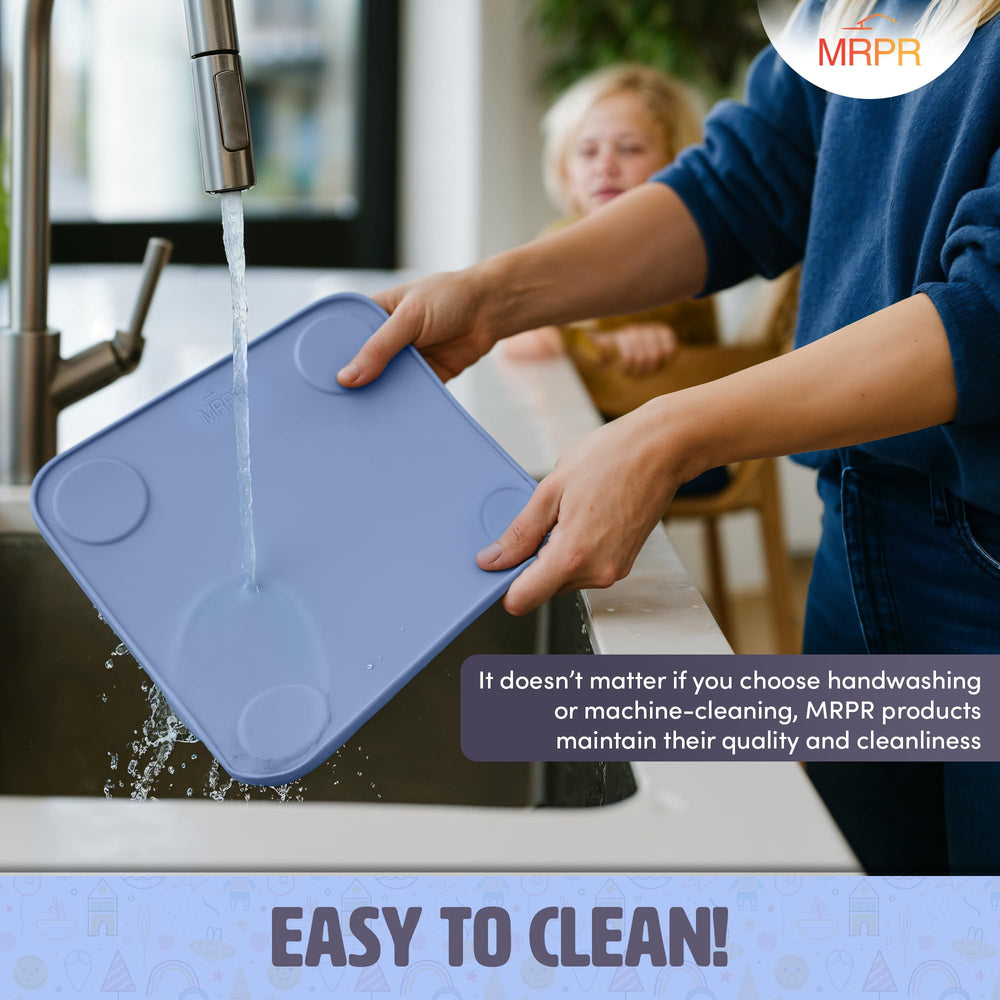MRPR placemats being cleaned in a dishwasher for convenient cleaning.