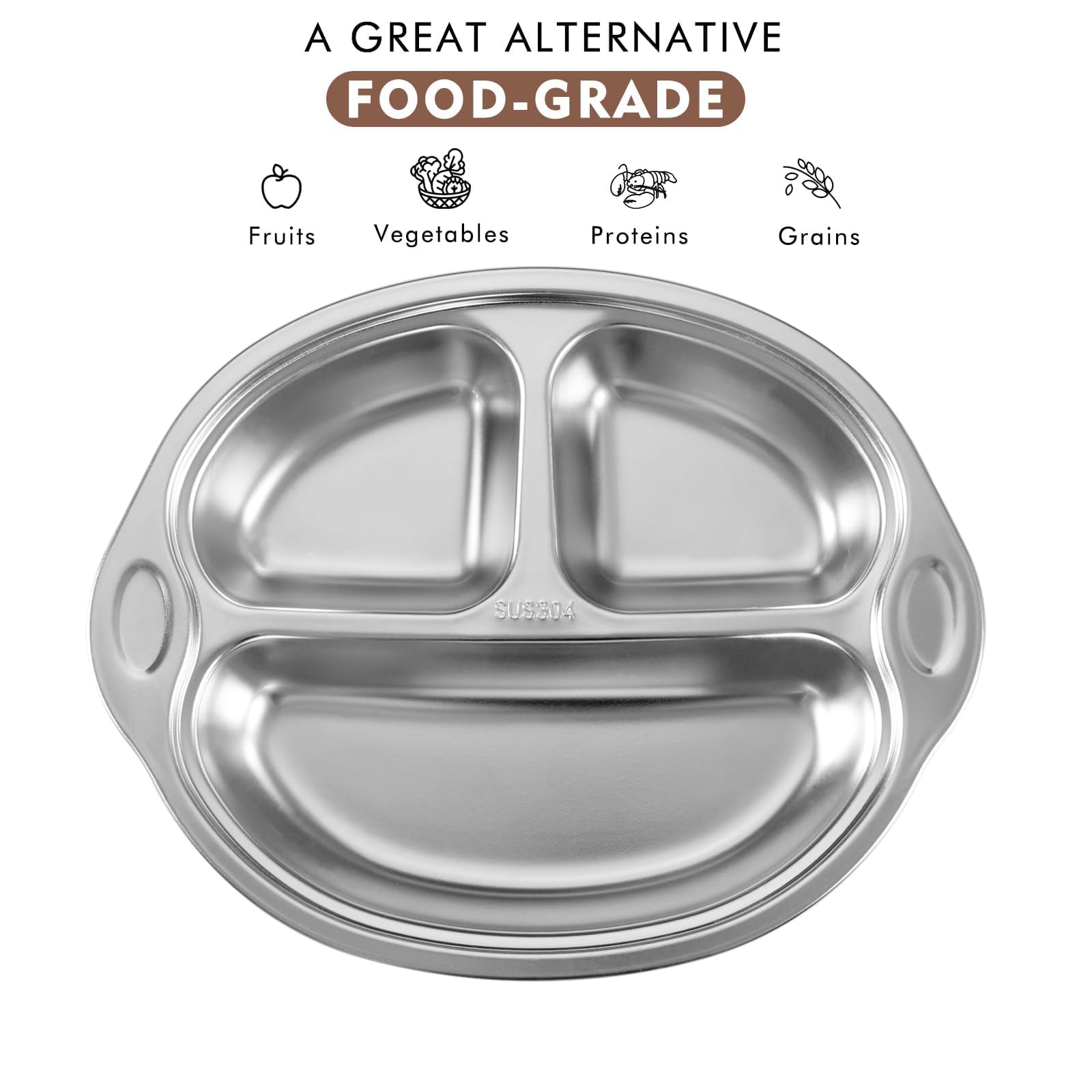 Mrs. Chou stainless-steel baby plate base keeps meals stable on tables.