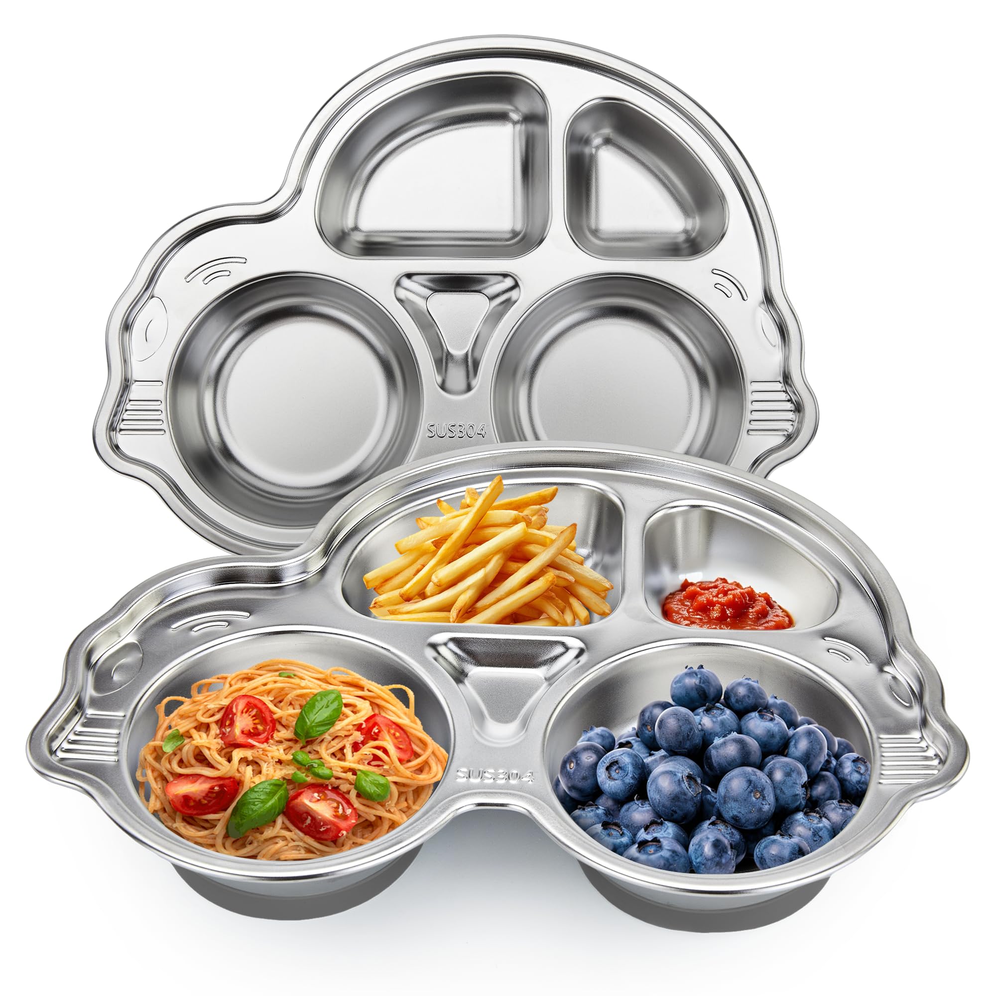 Mrs. Chou stainless steel baby suction plate with divided compartments for mess-reducing meals