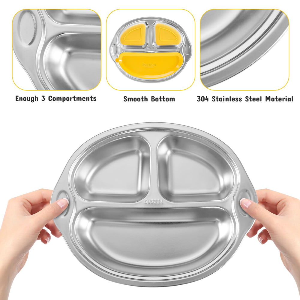 Mrs. Chou yellow plate close-up demonstrating durable stainless steel build
