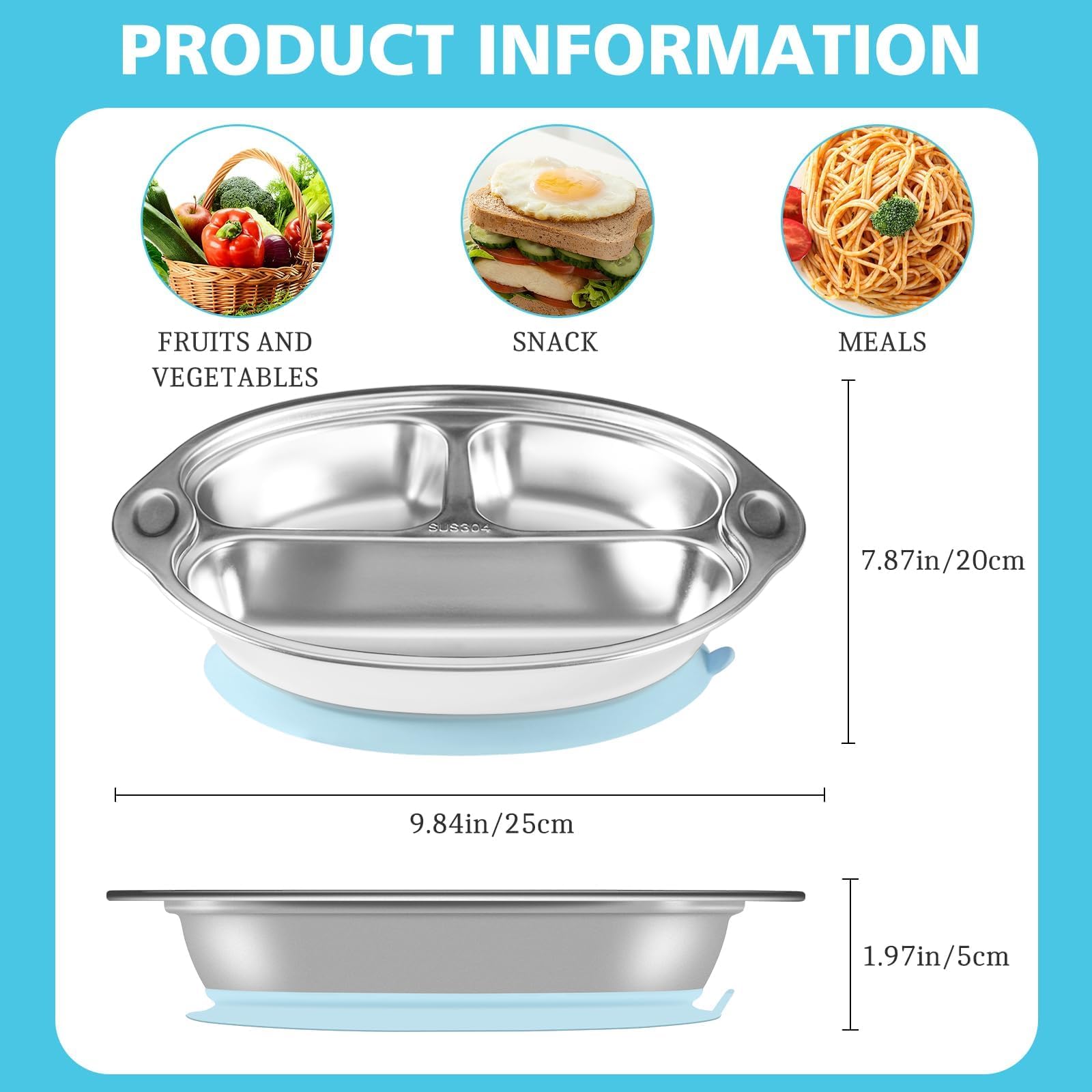 Mrs. Chou sturdy-stainless-steel plate emphasizes durability for daily toddler meals.