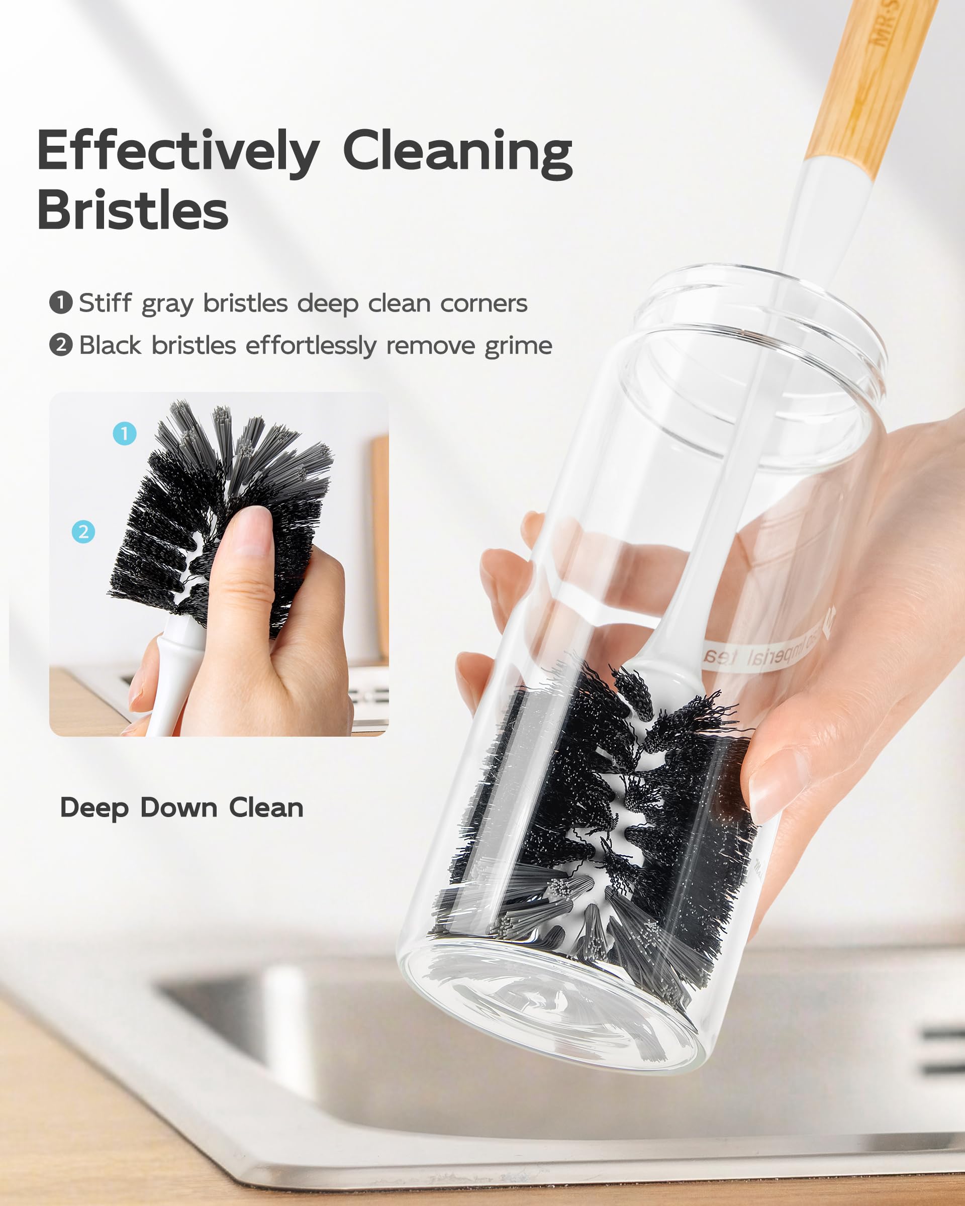 MR.SIGA bamboo handle provides a lightweight ergonomic grip during scrubbing