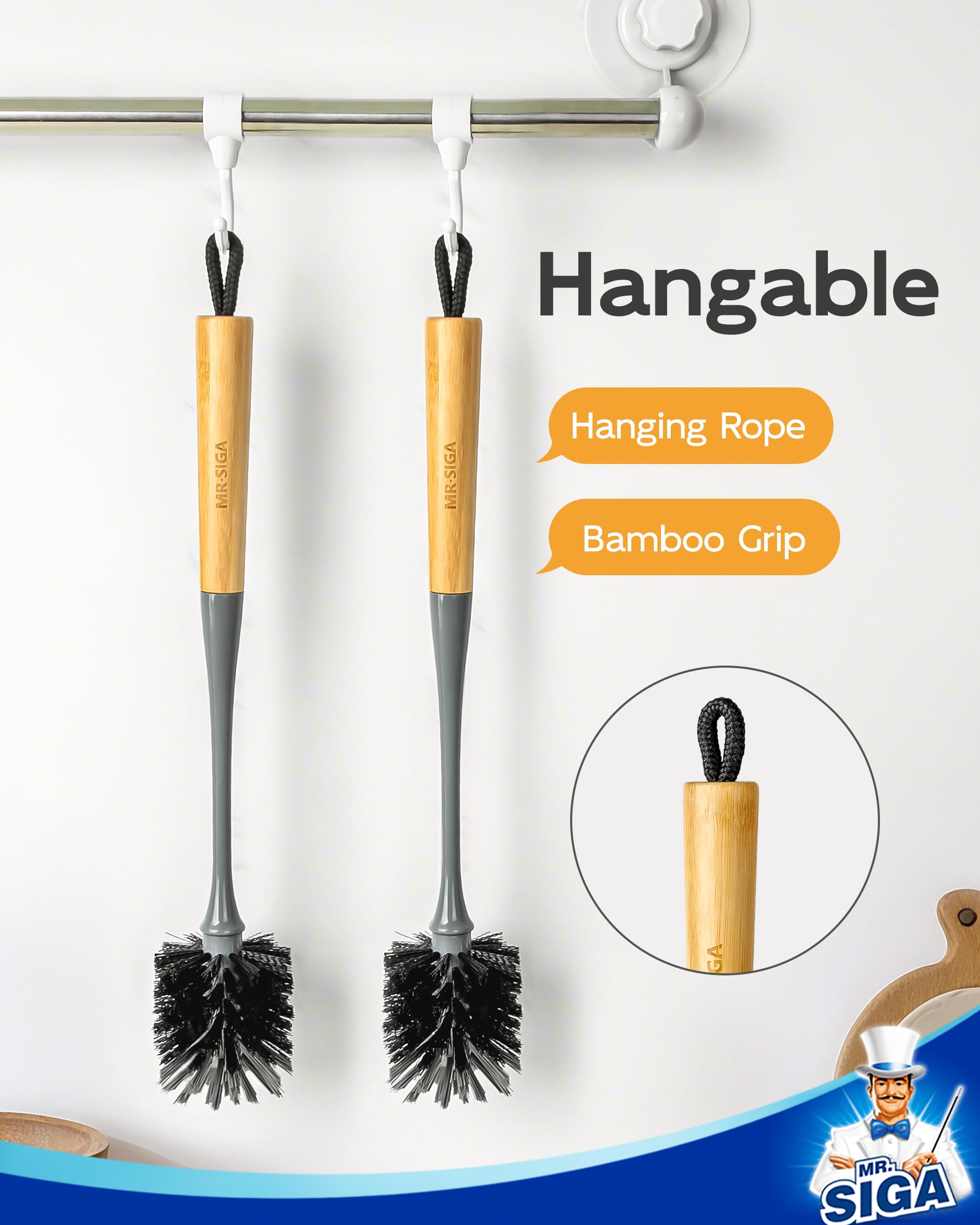 MR.SIGA bottle brush with hanging storage design for easy drying