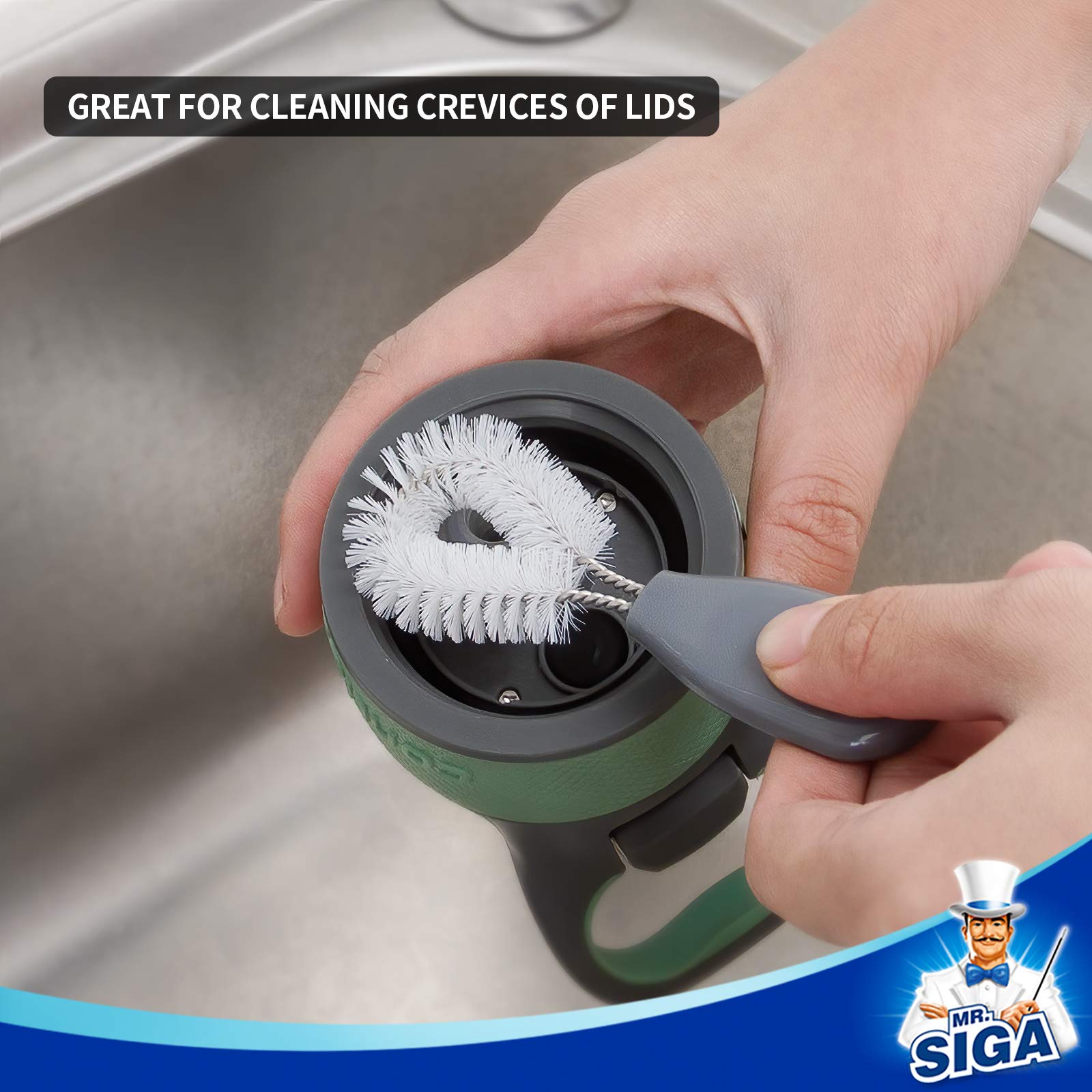 MR.SIGA straw brush cleans silicone or stainless steel straws completely.