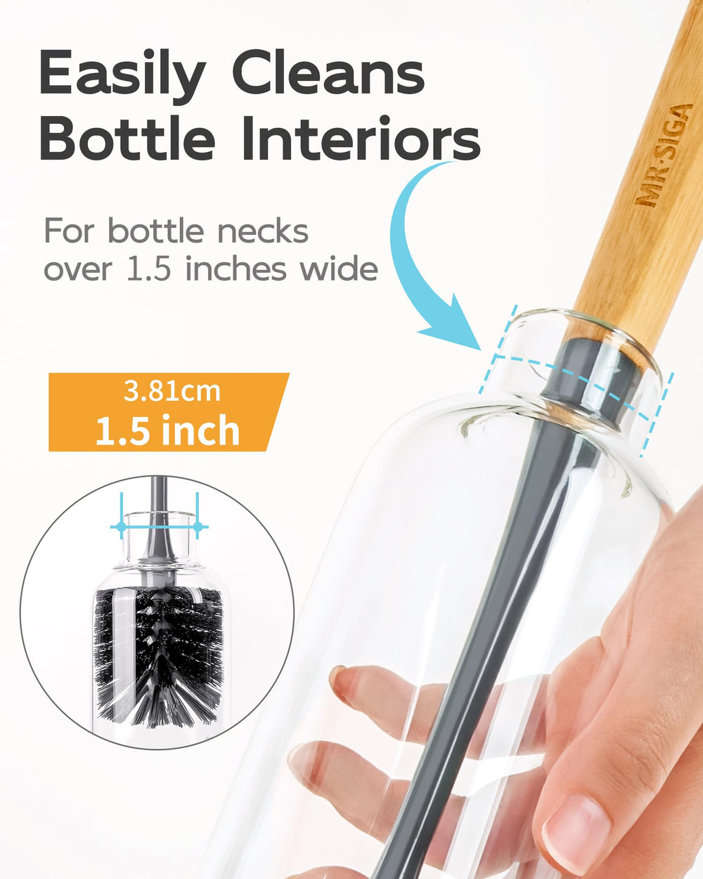 MR.SIGA brush for water glasses and sport bottles with soft bristles