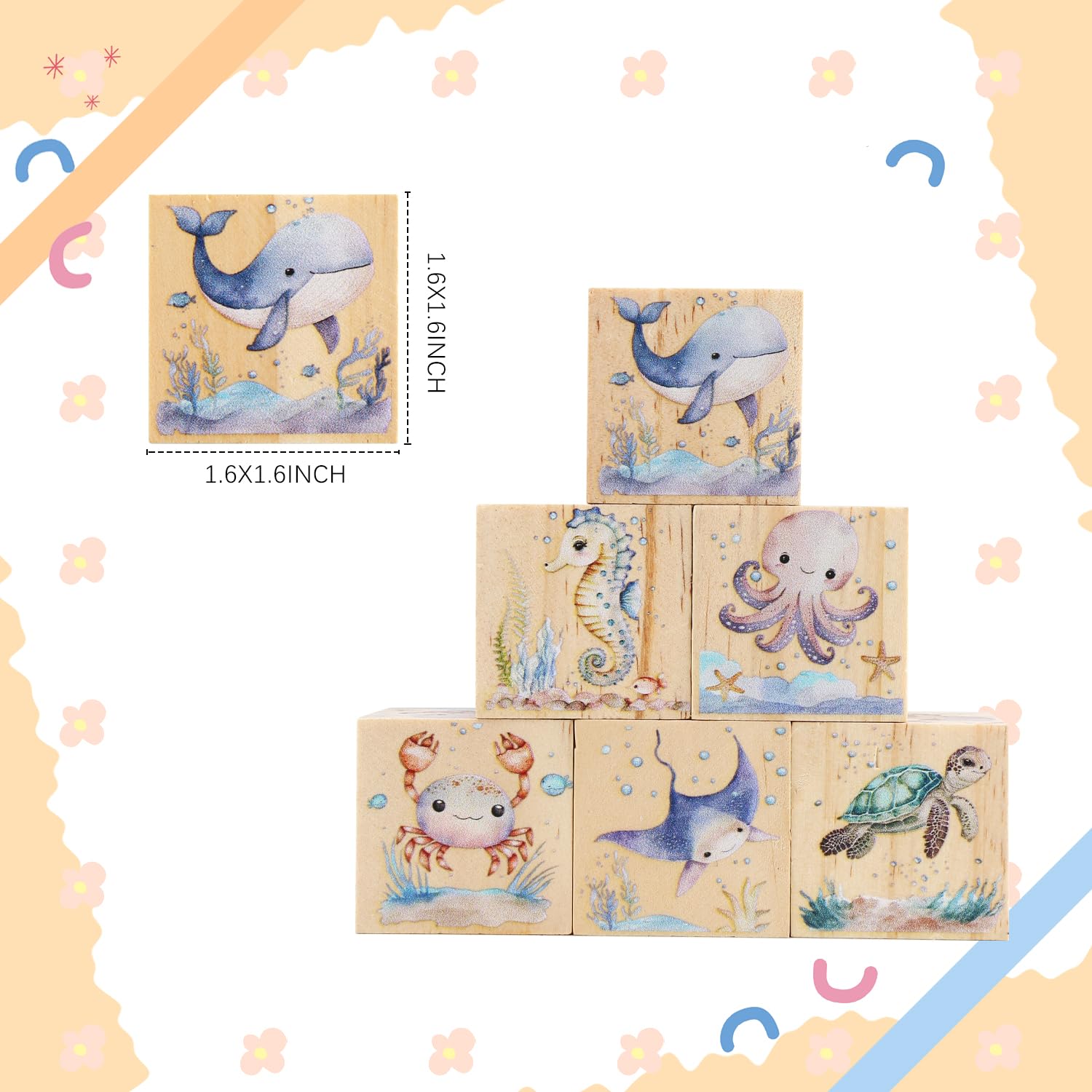 MRYAWXBK watercolor ocean animals blocks in soft hues for nursery shelves