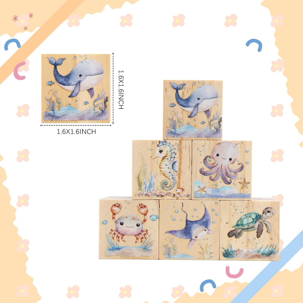 MRYAWXBK watercolor ocean animals blocks in soft hues for nursery shelves