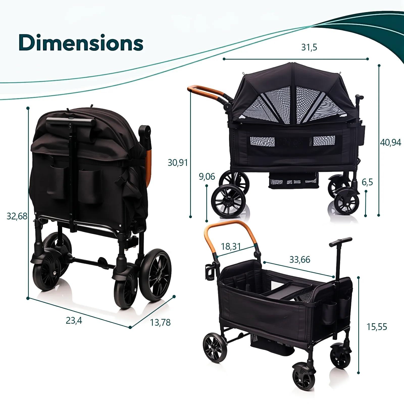 MRZLB wagon dimensions 39x24x41 show spacious yet portable design