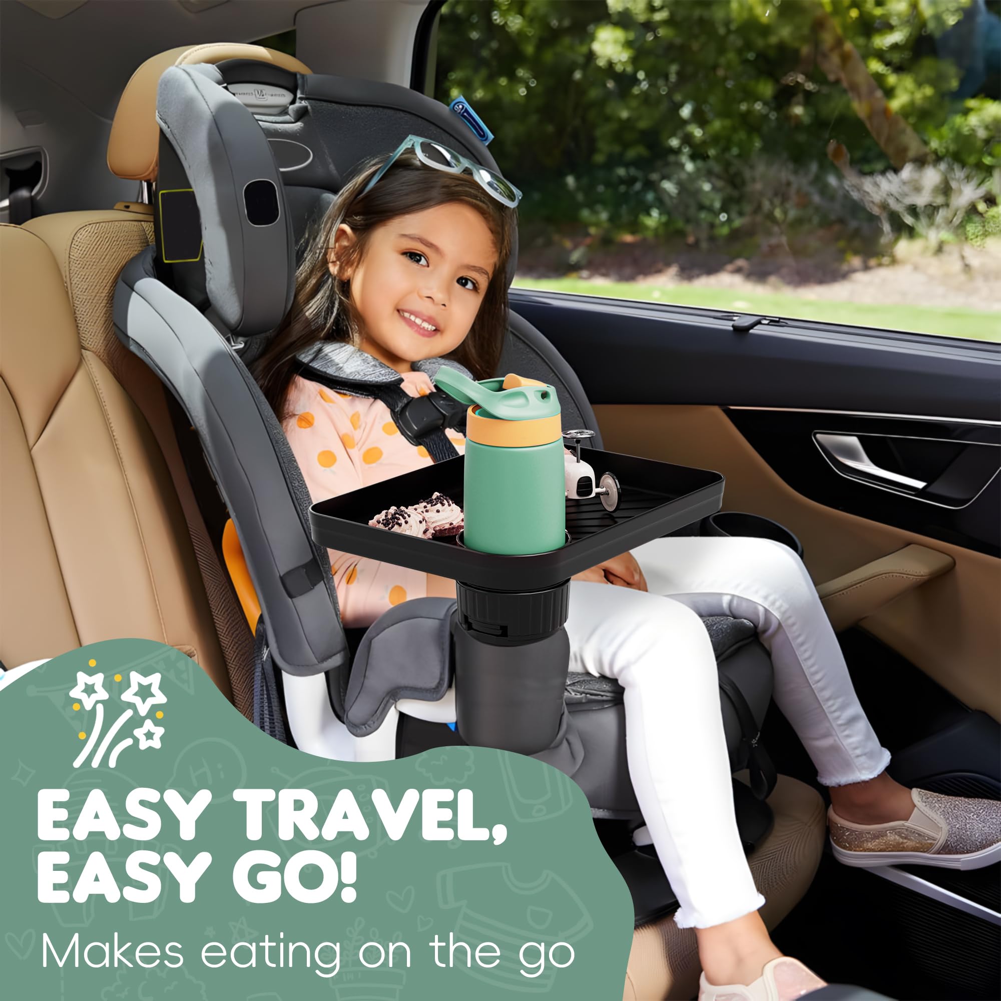 MS MASTER SHOW expandable base tray showcasing extended surface for snacks, toys, and books.