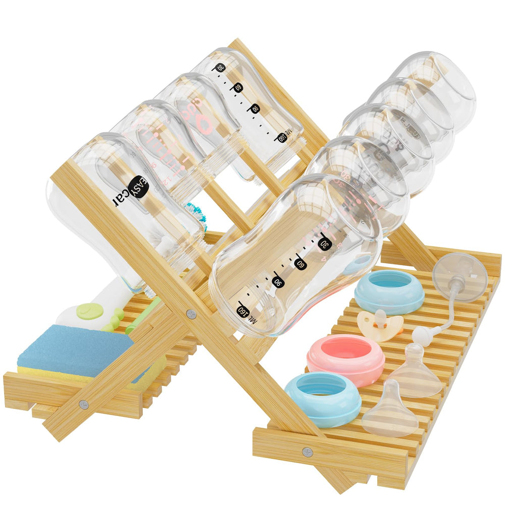 Msoesticc.dl DSVENROLY foldable vertical bamboo drying rack saves counter space for busy families.