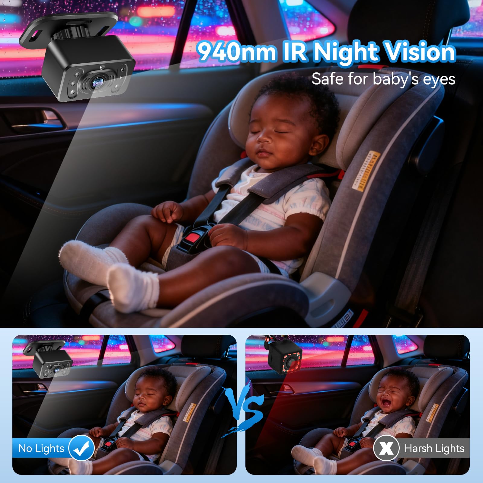 Mtawosh backseat camera right view captures baby's expressions in real time for peace of mind