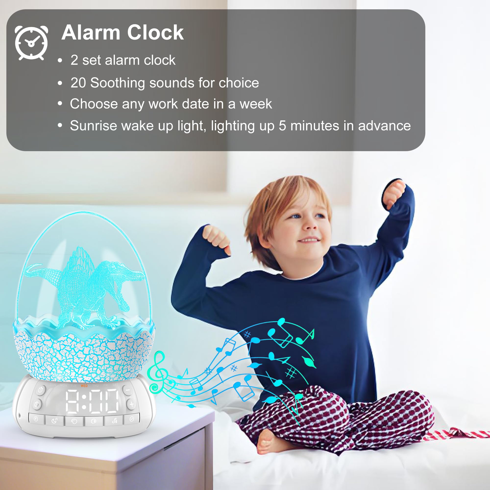 MTDYHY dinosaur egg digital clock display shows clear time for quick checks