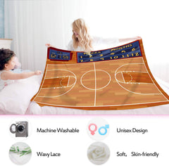 MTMETY basketball game milestone blanket spread with baby posing for growth photos