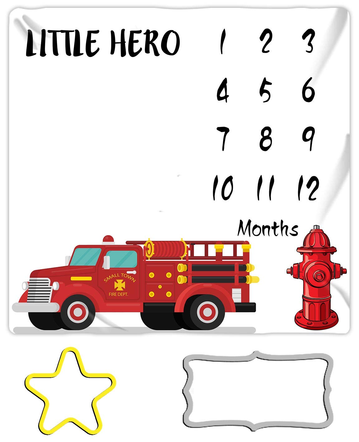 MTMETY Firemen baby monthly blanket front view provides a vibrant milestone backdrop for newborn photos.