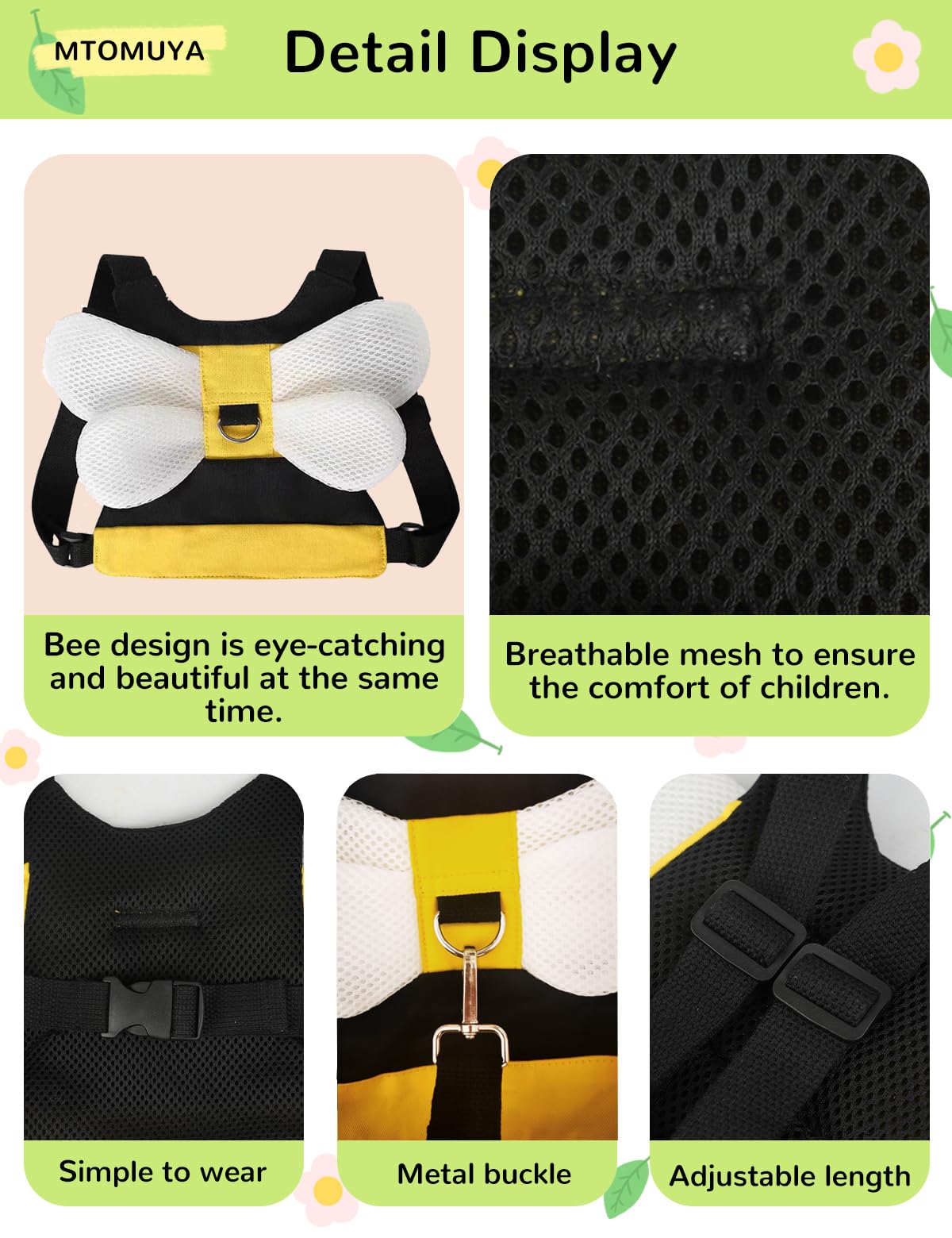 MTOMUYA harness with 360 rotary connector for free toddler movement