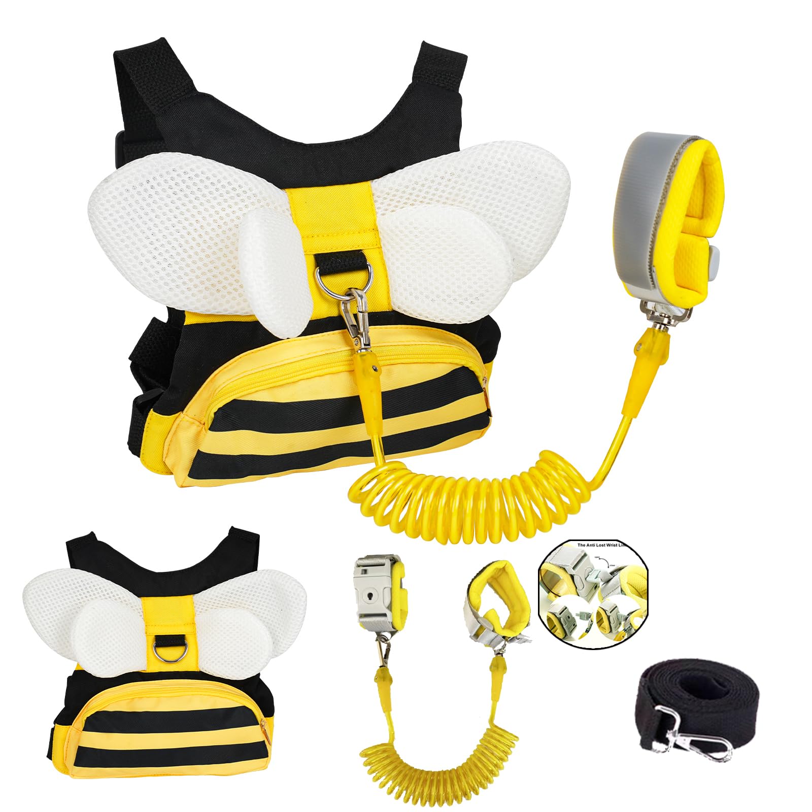 MTOMUYA toddler harness with yellow bee wings securing a safe outdoor walk