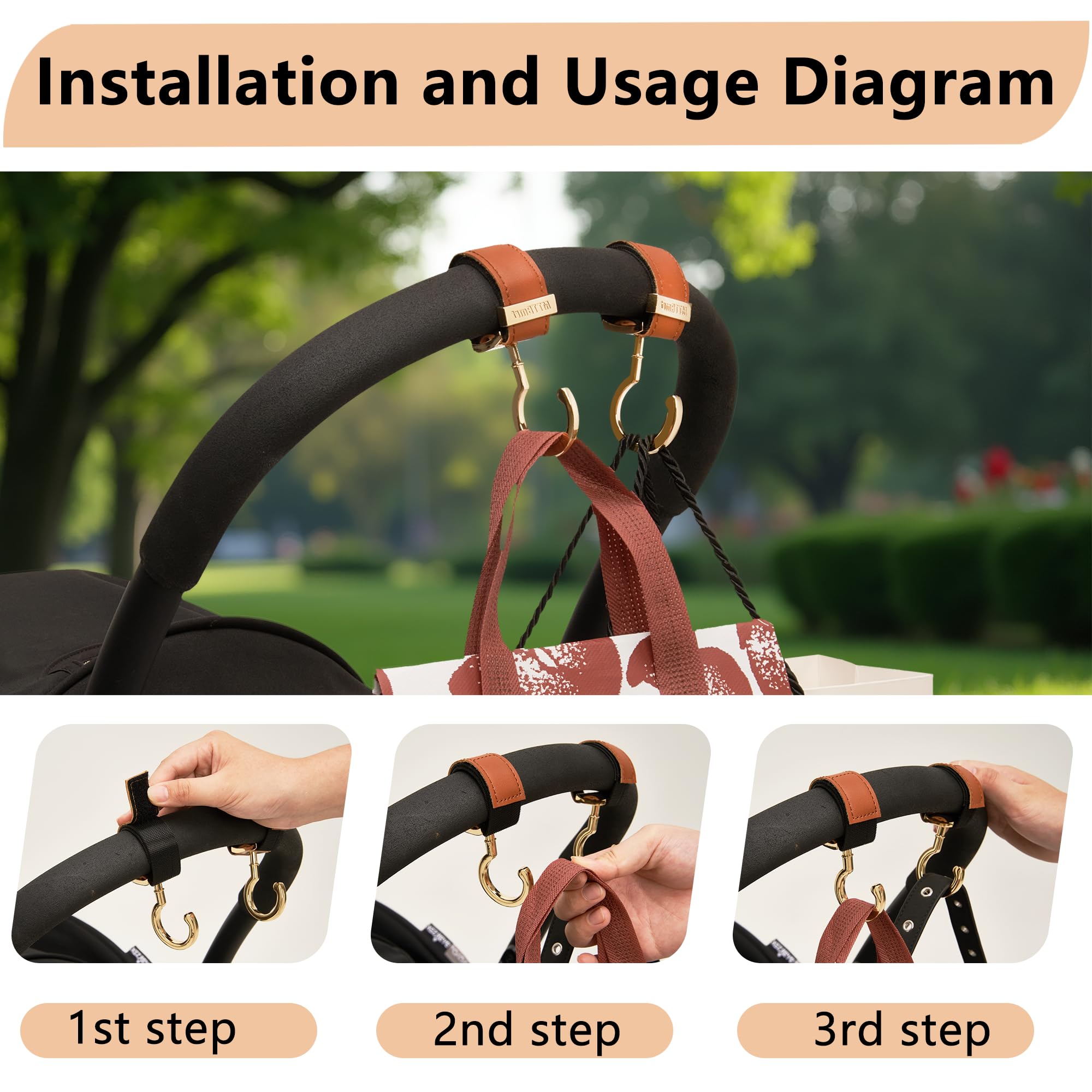 MTTBmrt stroller hooks pink-silver-gray color shown for visibility and coordination.