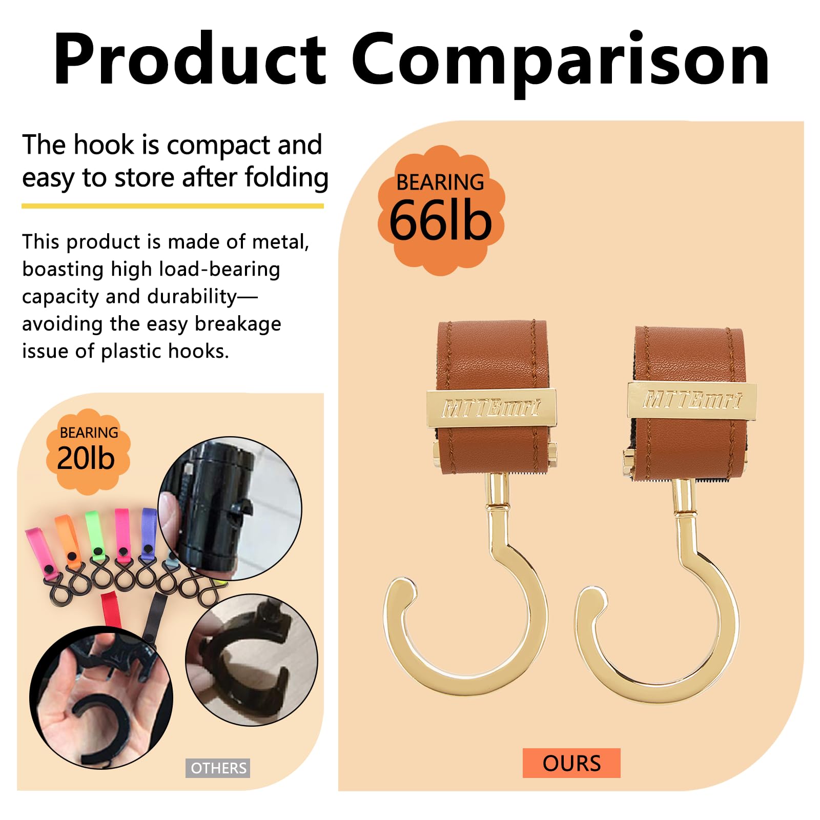 MTTBmrt stroller hooks fit most strollers and wheelchairs for versatility.