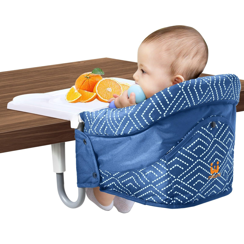 MTWML hook-on high chair-tray striped-blue offers stable dining for babies