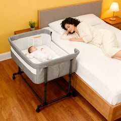 MTWML twin bassinet adjustable height aligned with different bed heights