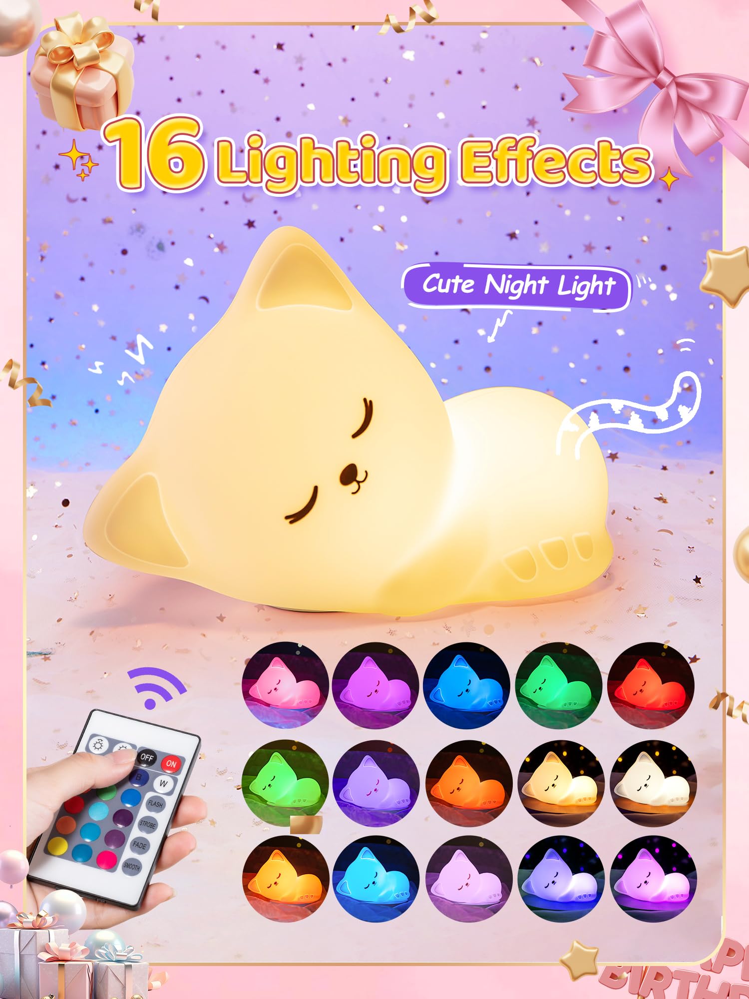 Mubarek cat lamp tap control for quick color changes and easy use.