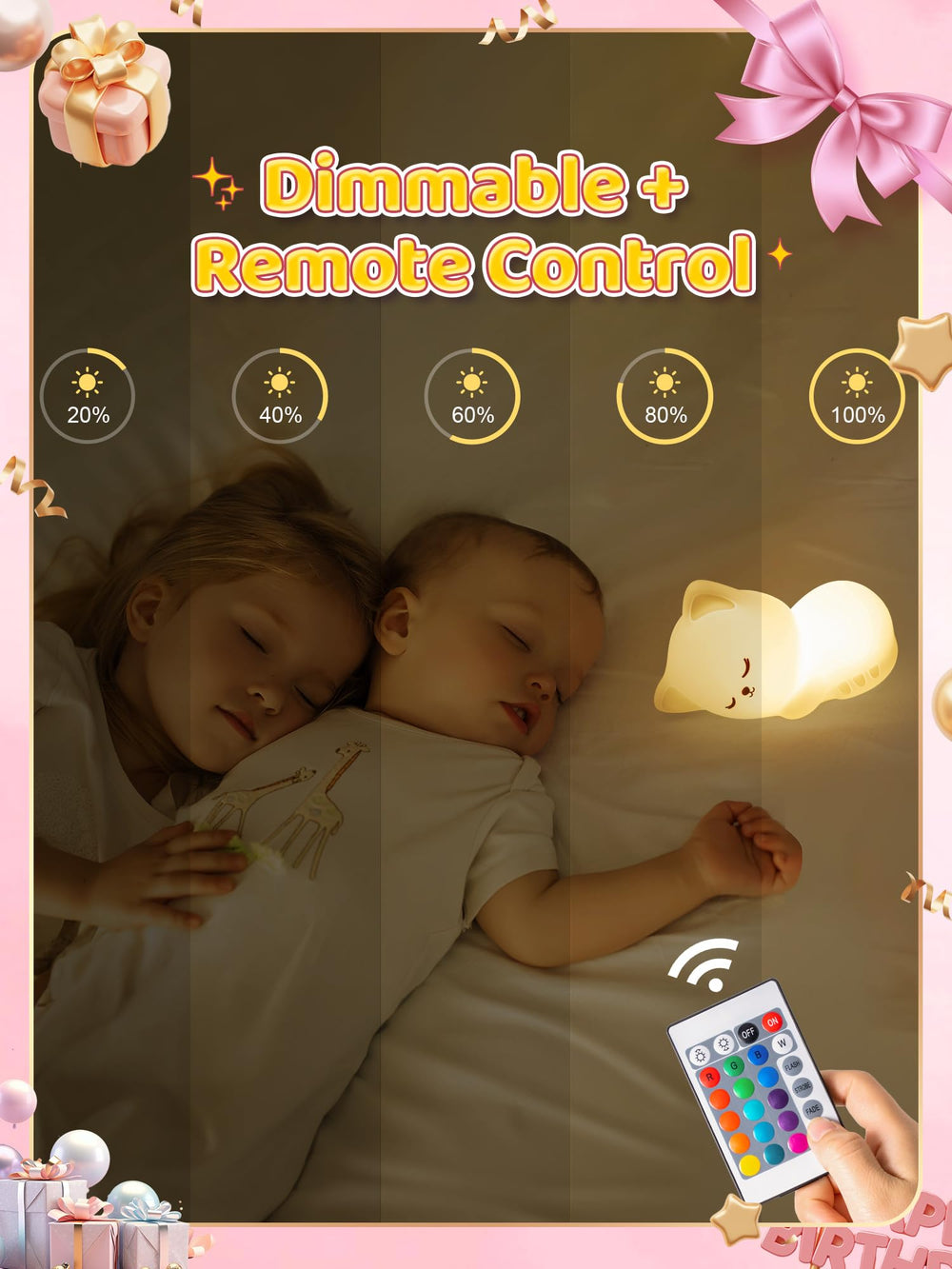 Mubarek cat night light USB rechargeable for cordless convenience.