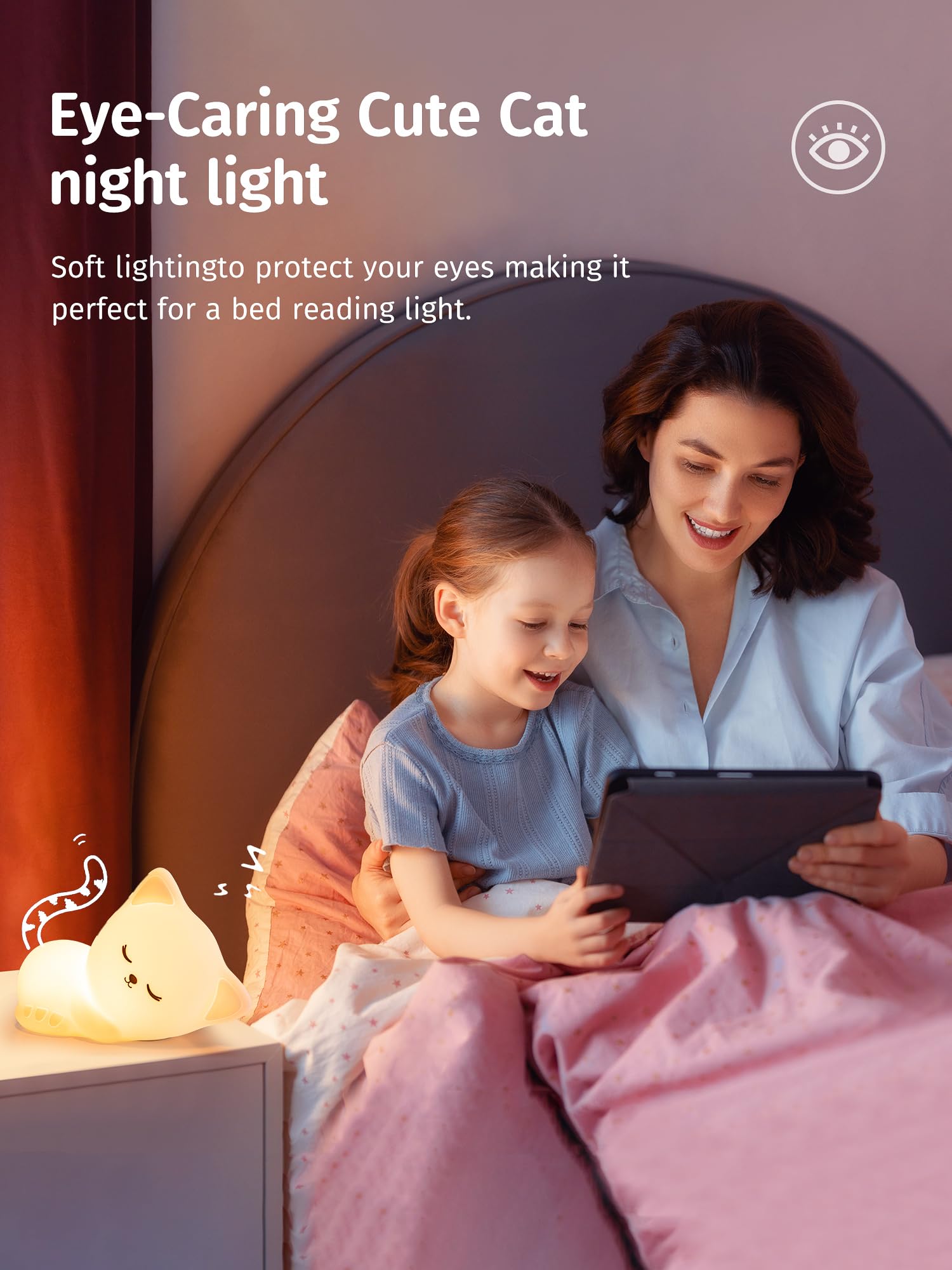 Mubarek Kids Room Night Light with tap-control for one-handed operation.