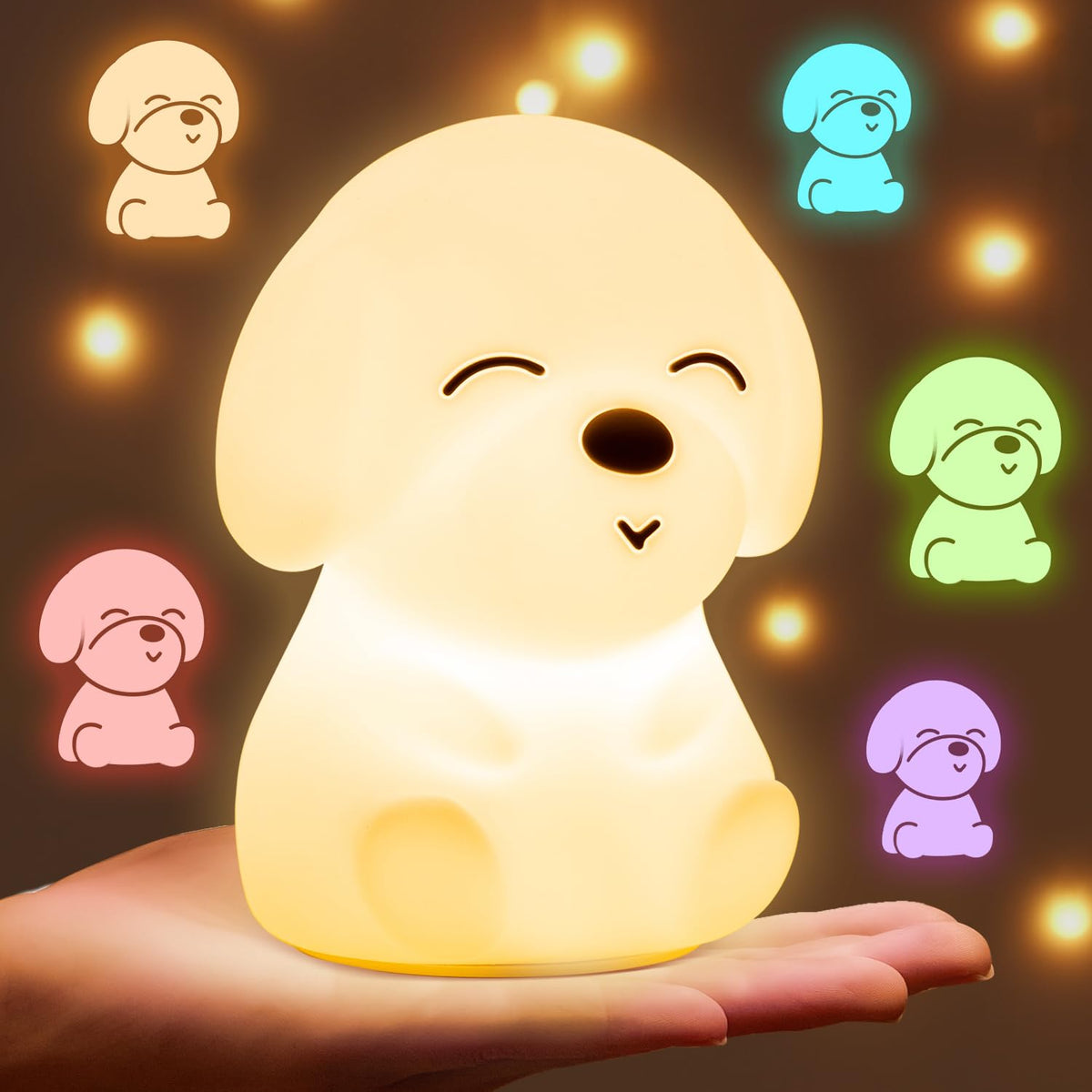 Mubarek puppy night light for kids glows softly for bedtime comfort.
