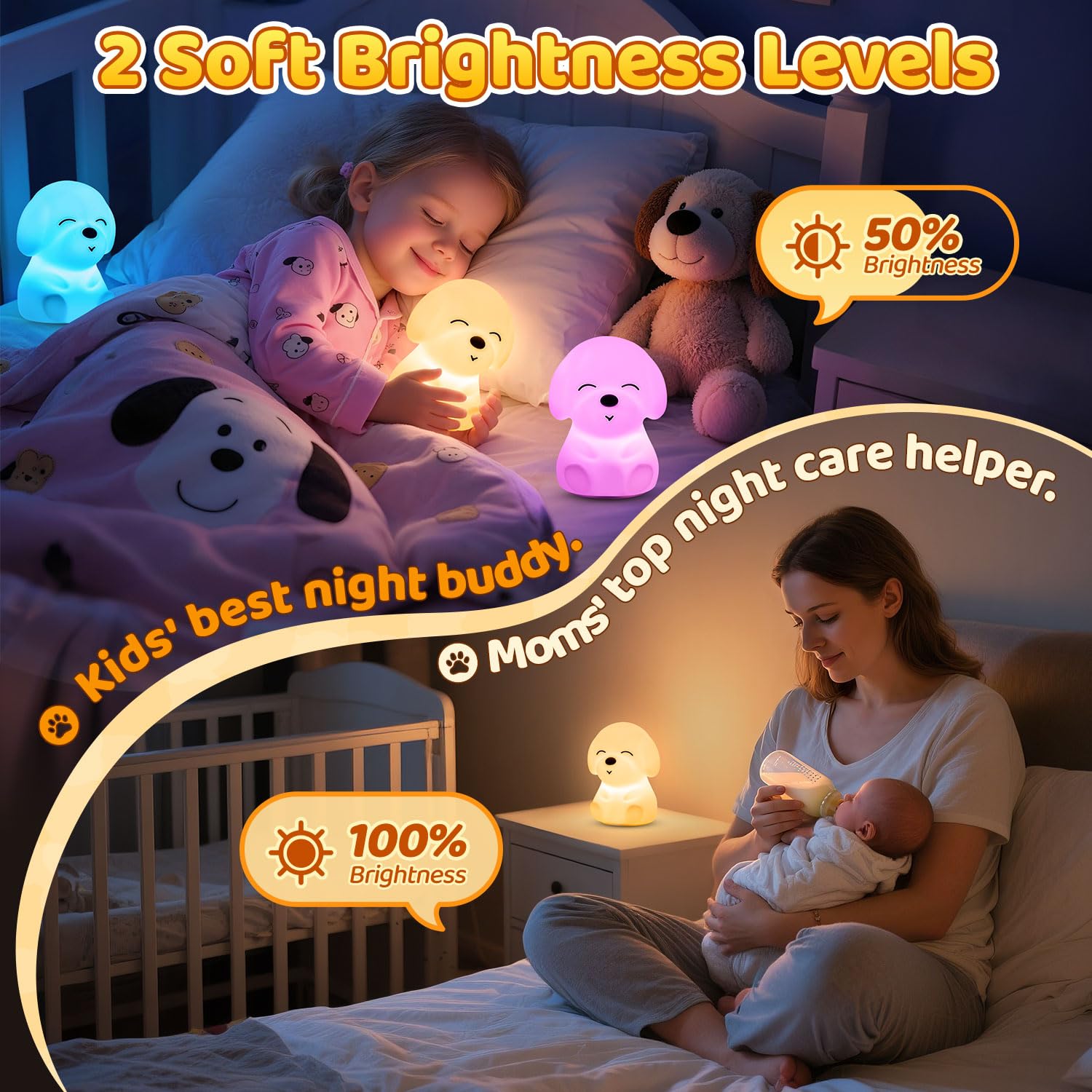 Mubarek night light kids rechargeable 1200mAh keeps cordless glow.