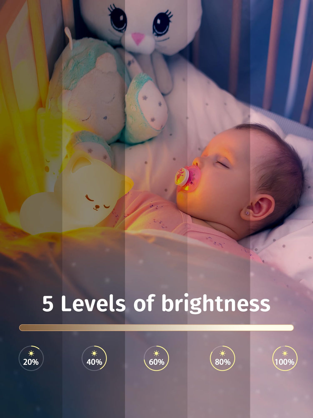 Mubarek Rechargeable Night Light with 1200mAh battery for all-night use.
