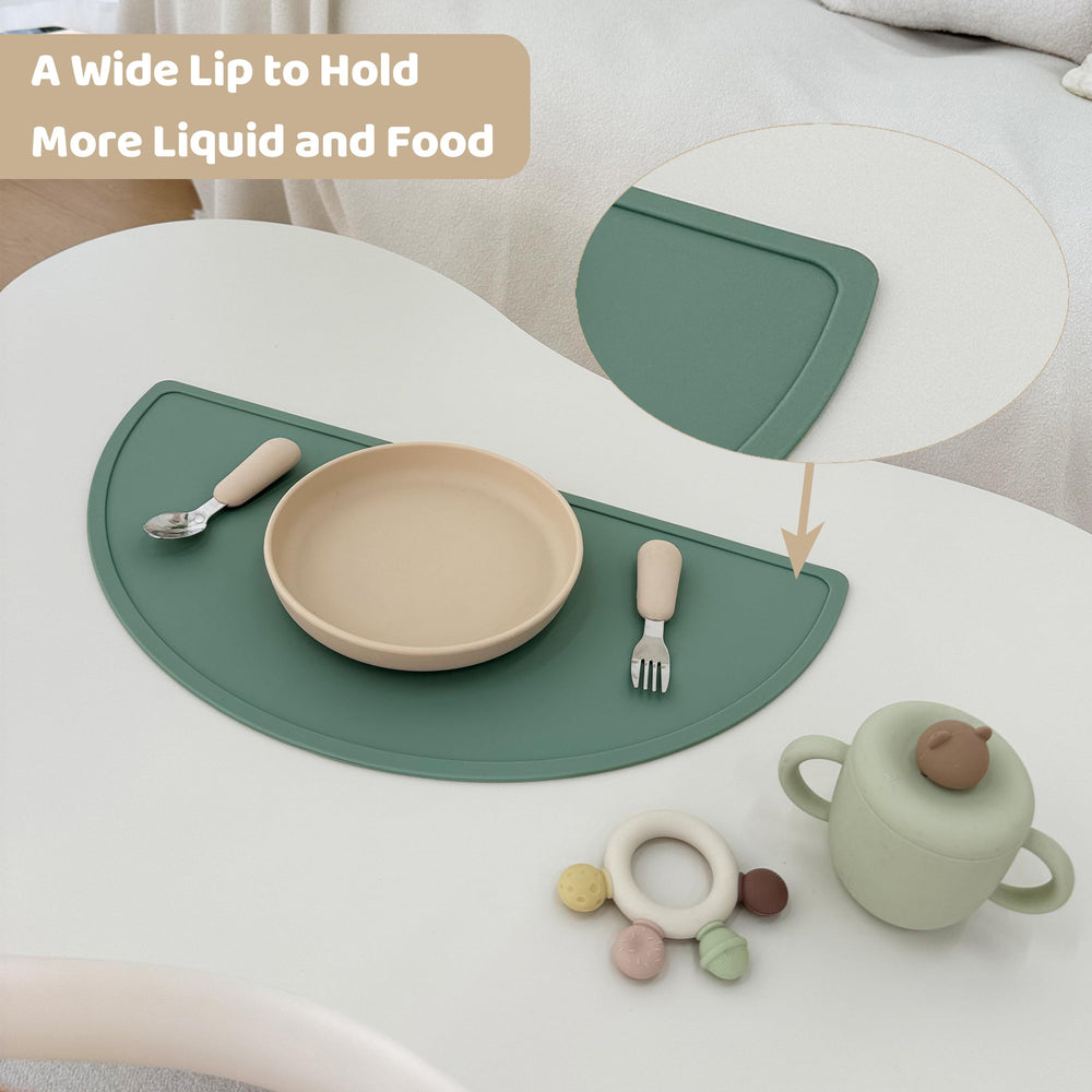 Mubobiee silicone placemats stain-resistant-cleanup highlights quick wipe-clean feature.