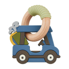 Mud Pie golf cart teether blue with silicone bauble ring for soothing teething play