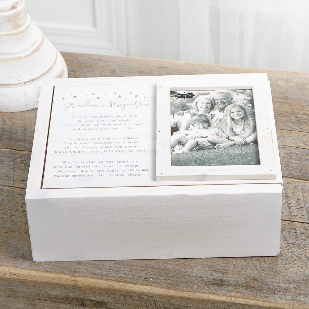 Mud Pie Keepsake Grandma's Magic Box white-washed wood with distressed look ideal for heirloom gifting