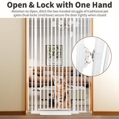 Mudanku 59 extra tall cat gate shown open for easy in-and-out supervision.