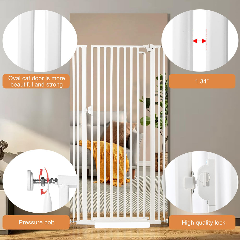 Mudanku 71-inch cat gate in hallway setup suits stairs, kitchens, and doorways.