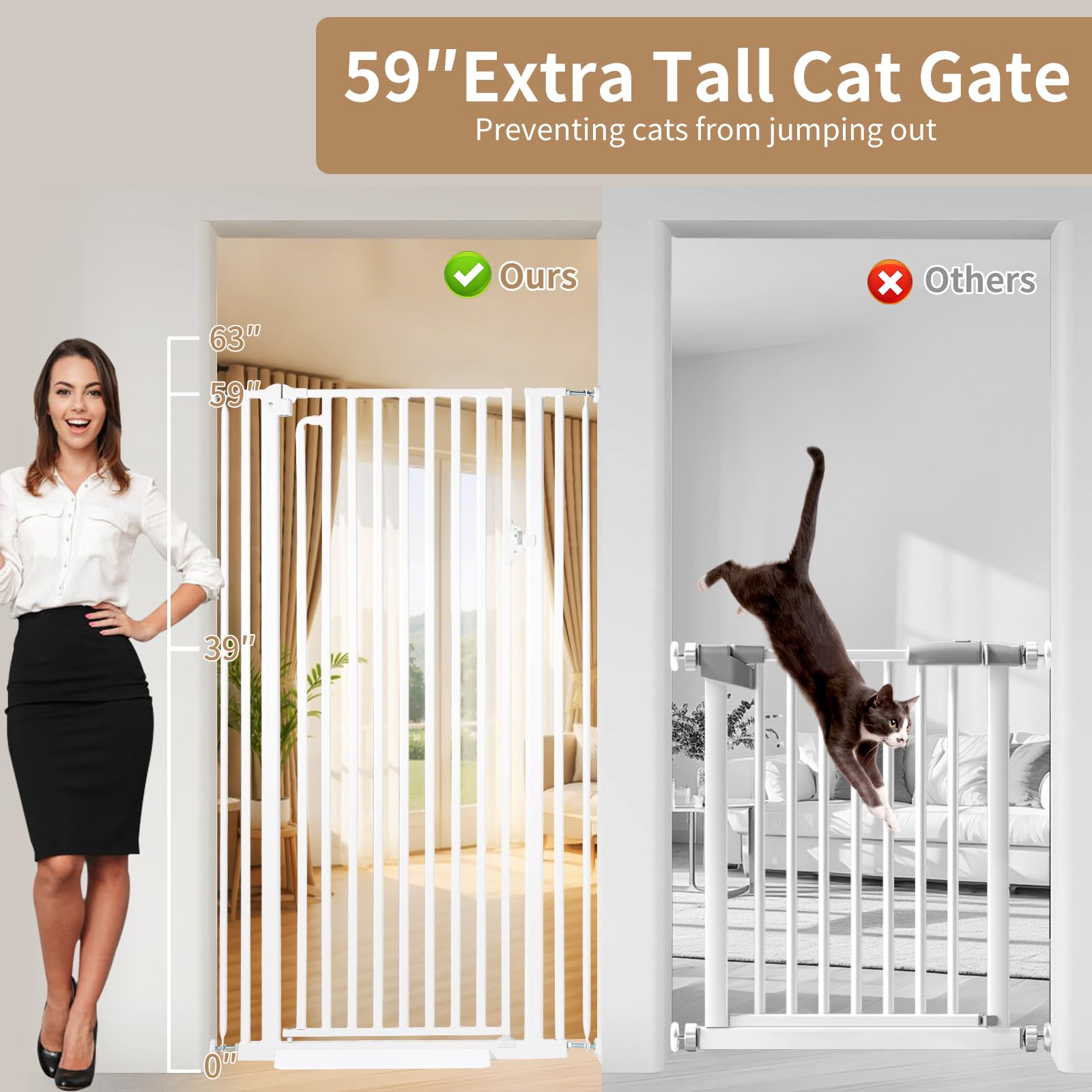 Mudanku cat gate white finish installed in an interior doorway