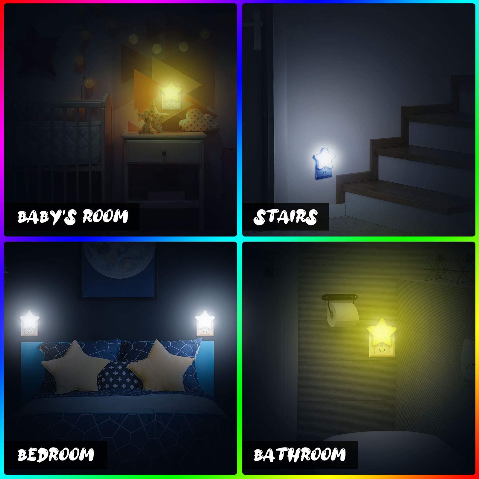 Mudder plug-in star night light stays cool to touch for safe use.