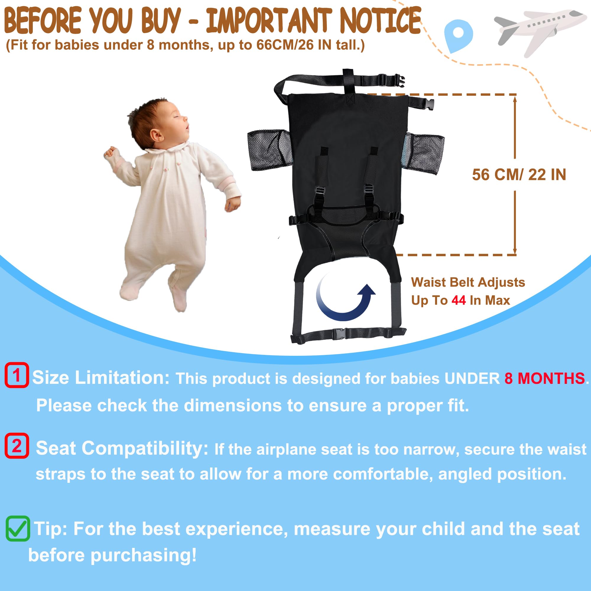 MueKeesam baby airplane bed attached to the tray for hands-free feeding support.