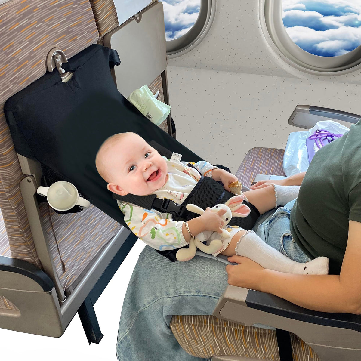 MueKeesam baby airplane bed folded compact for easy travel storage.