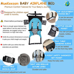 MueKeesam baby airplane bed folded in pouch blue highlights compact travel storage