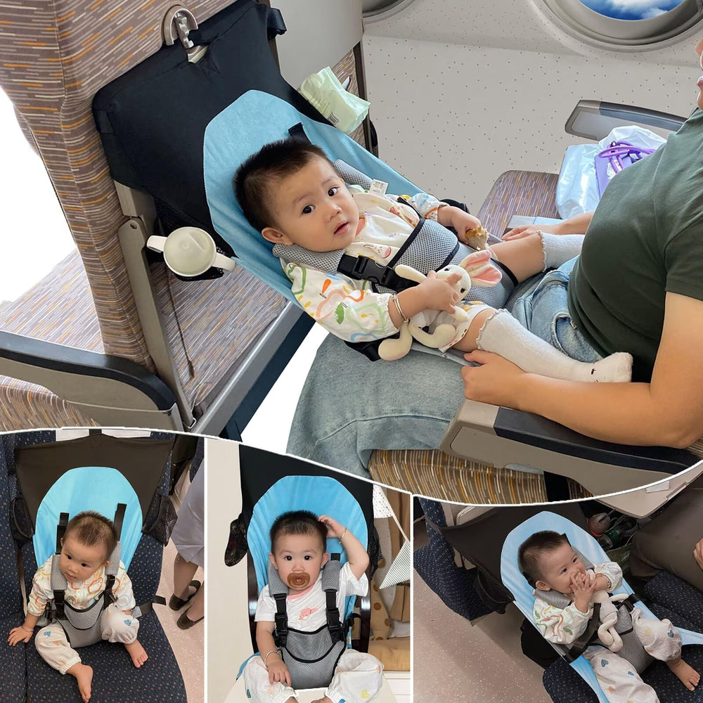 MueKeesam baby airplane bed in use blue on infant travel scenario showcases soothing rest