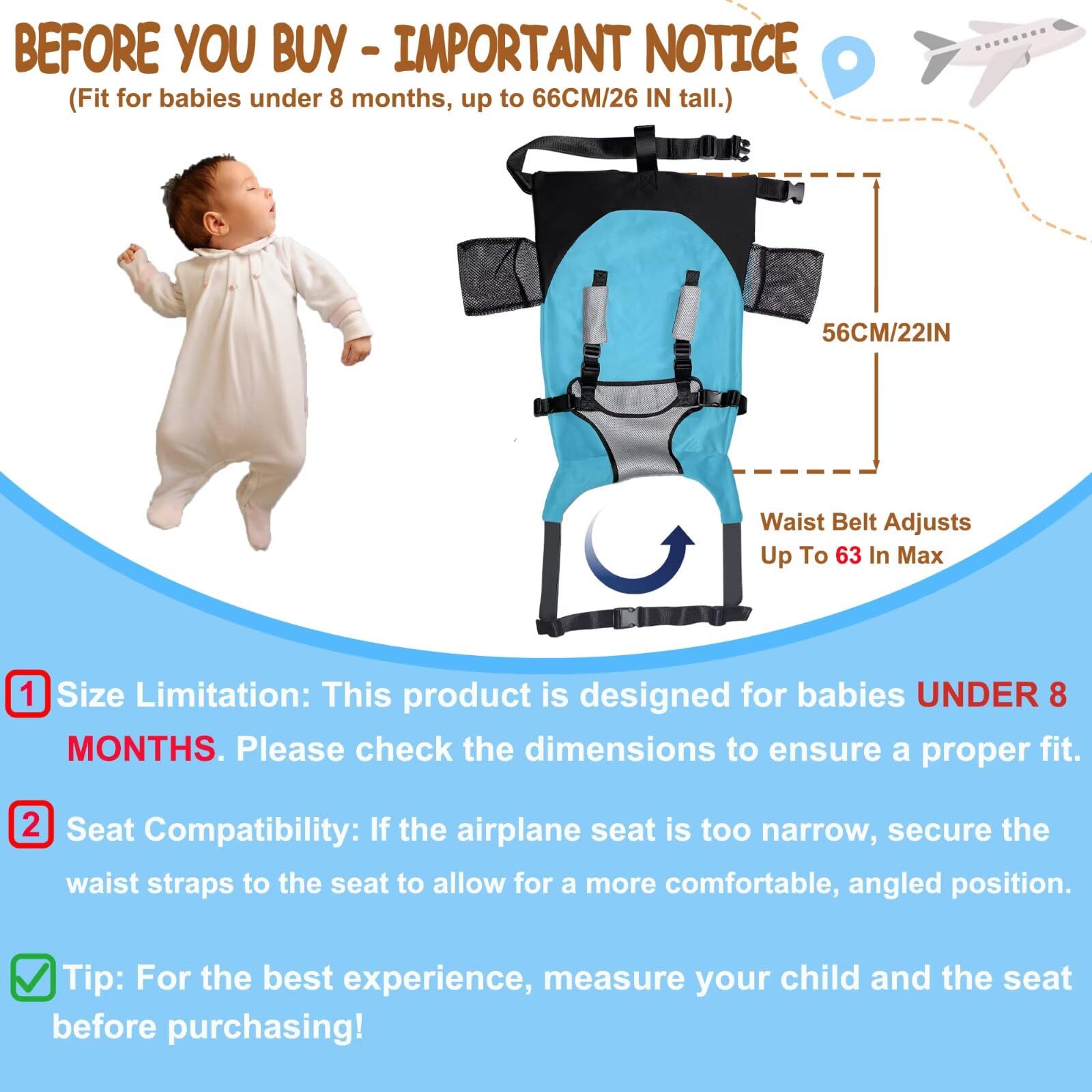MueKeesam baby airplane bed side attachment blue shown securing infant during flight setup
