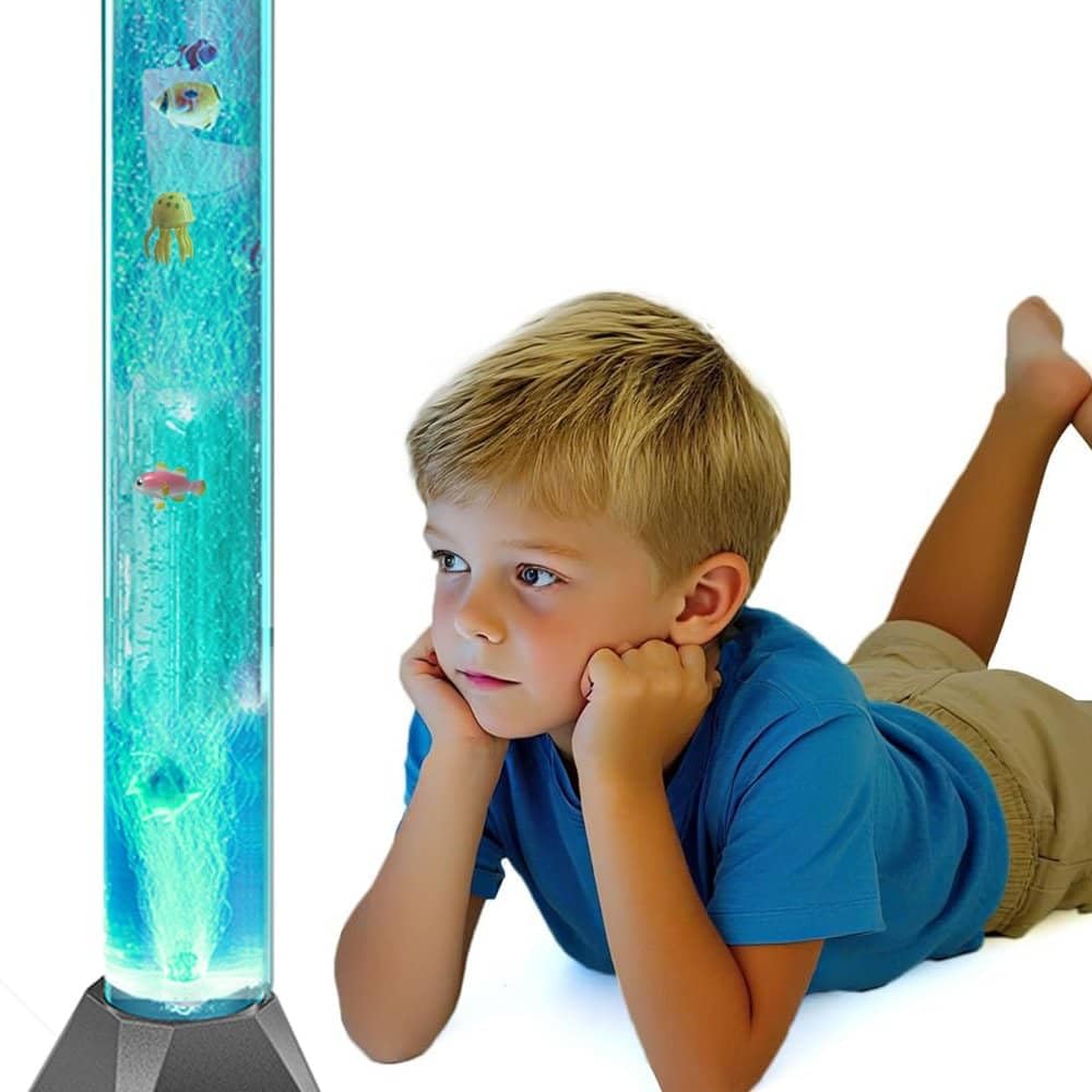 MUHI bubble-tube lamp triangular base provides stable placement on a desk or shelf