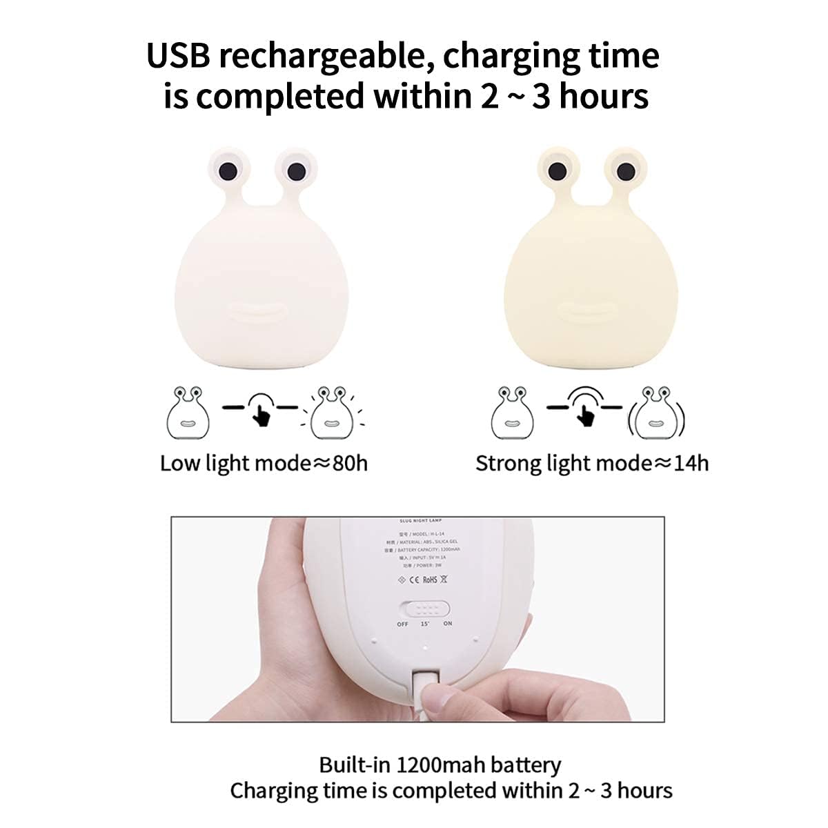 MUID slug night light BPA-free silicone close-up with gift-ready packaging